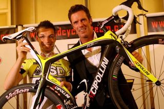 Giovanni Visconti and Cipollini pose with the new team bike