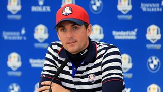 Keegan Bradley during a press conference at the 2014 Ryder Cup