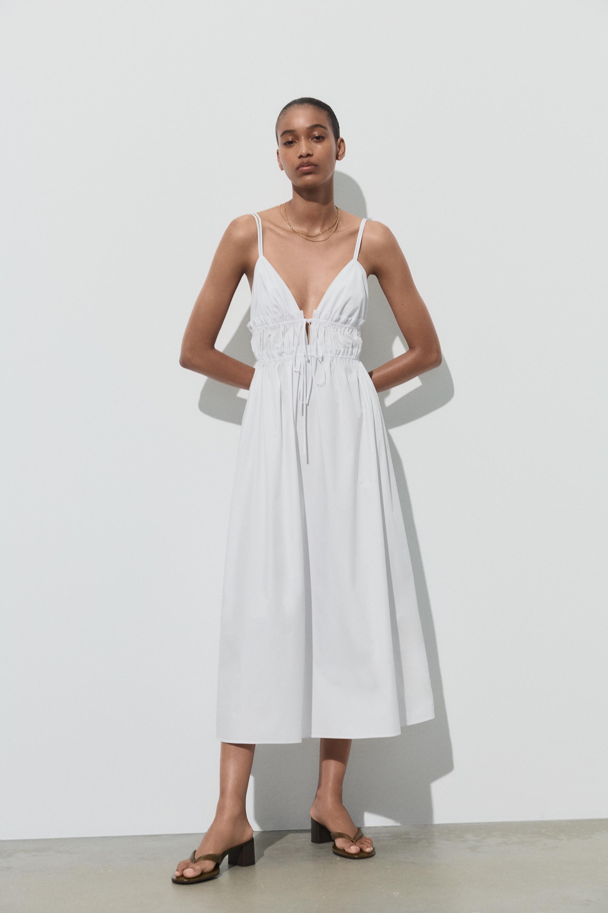 Strap poplin Midi dress