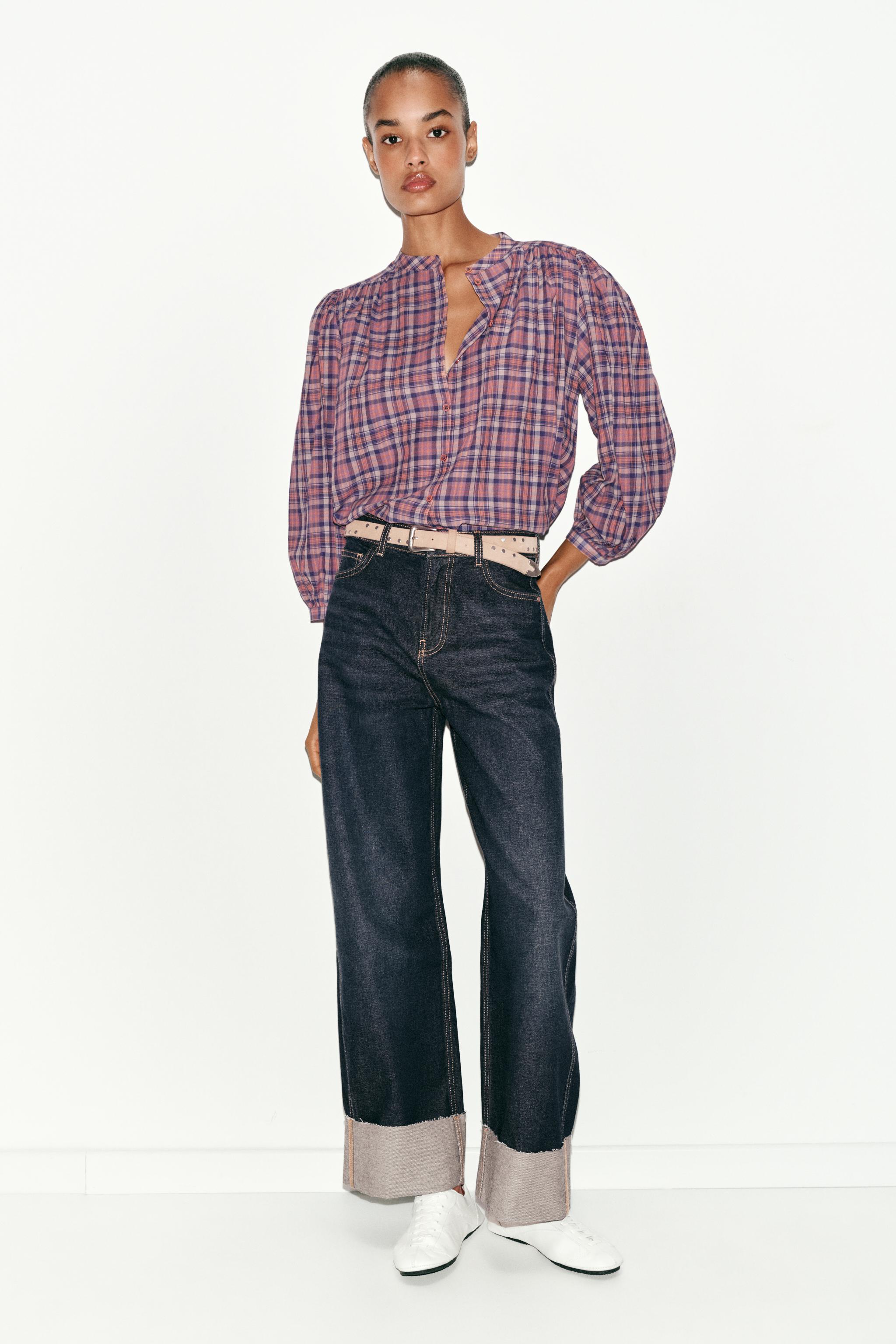 Round Neck Check Blouse