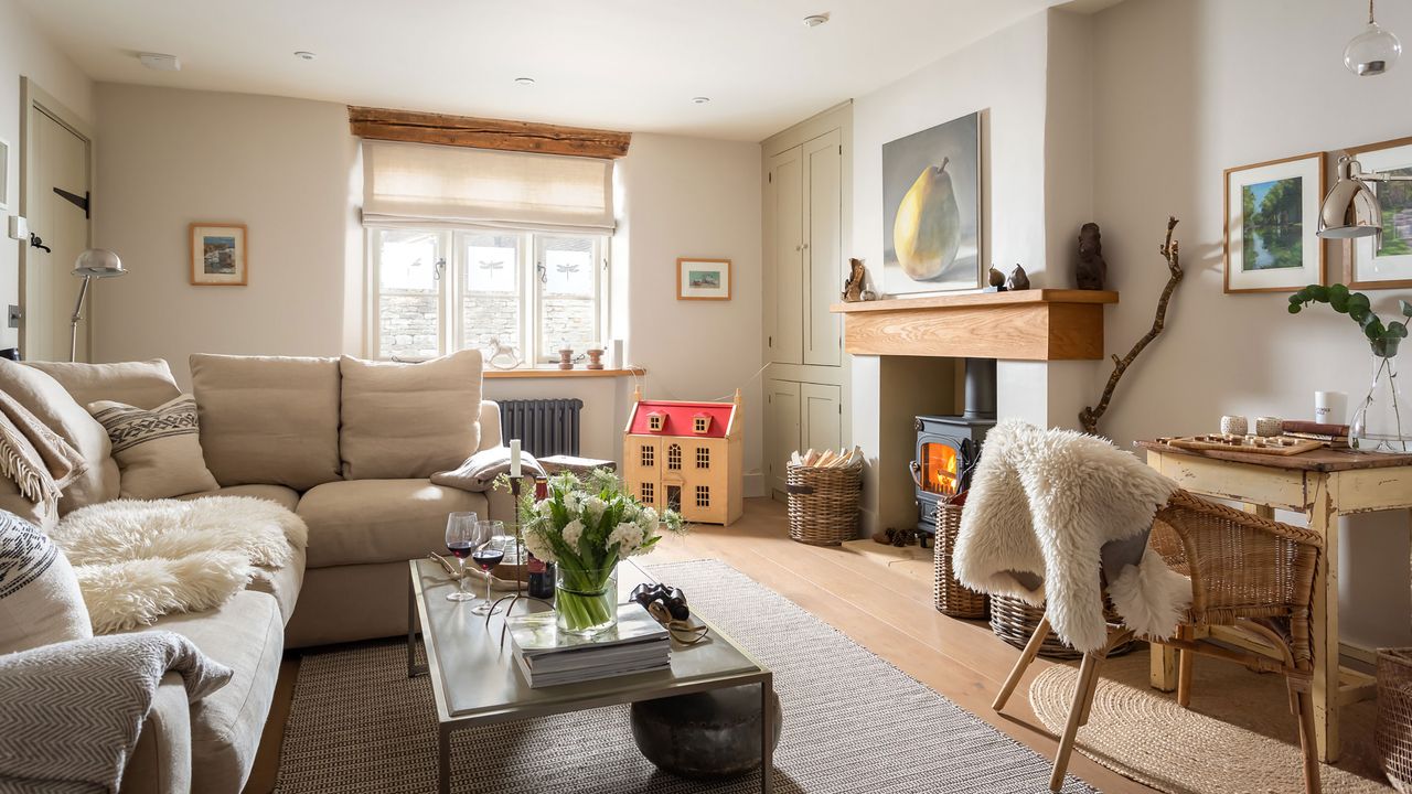 cosy living room with log burner