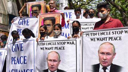 Students demonstrate against the invasion of Ukraine in Bangalore, India