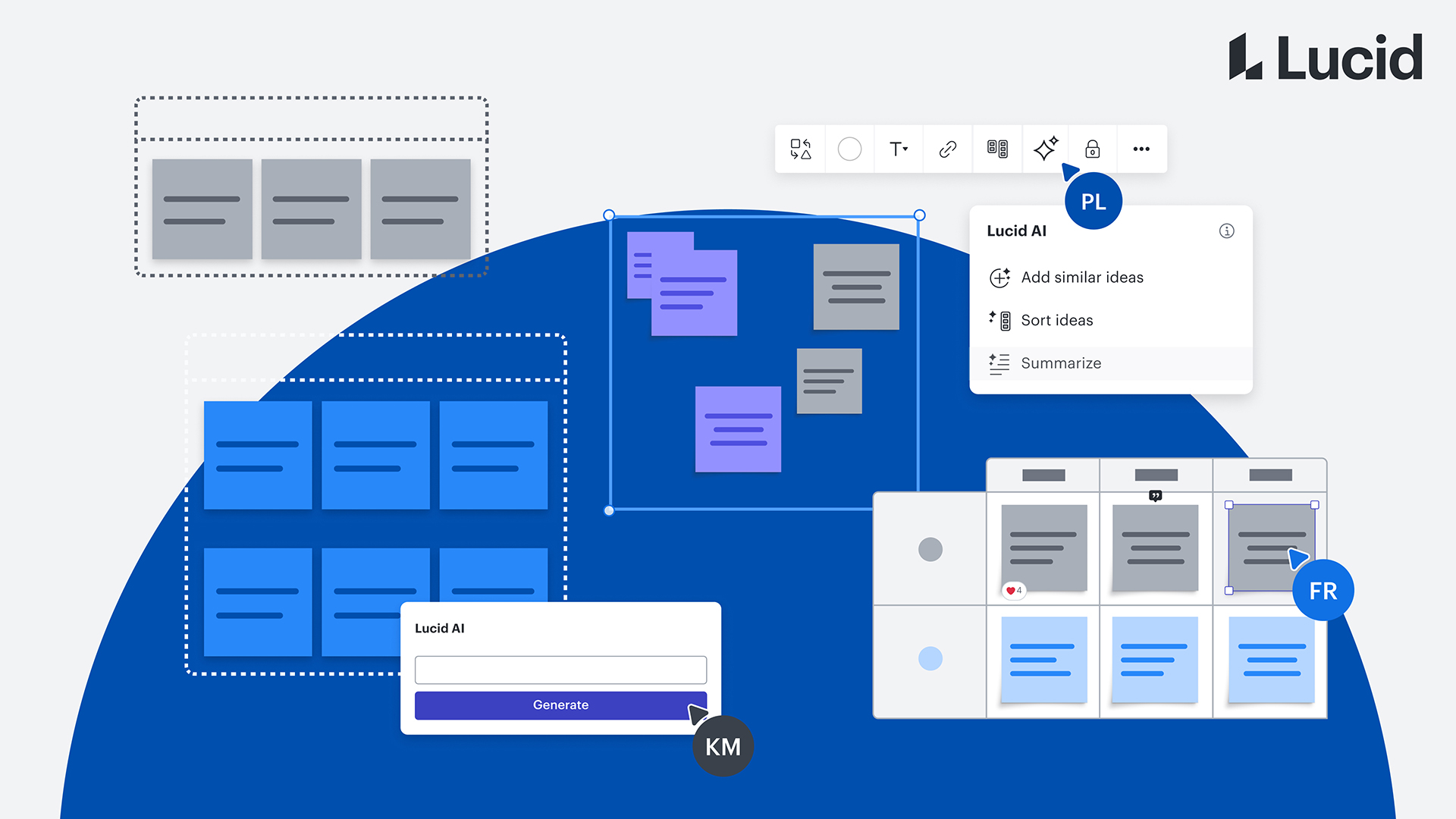 A graphical representation of document management with Lucid's logo top right