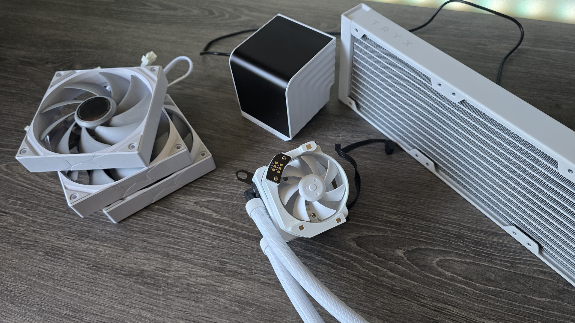 Tryx Panorama 360 liquid cooler installed on a test bench.