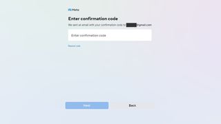A screenshot showing a confirmation code has been sent