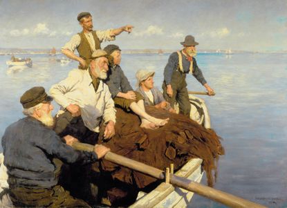 A life at sea: Stanhope Forbes focuses on working fishermen in The Seine Boat, 1904. Private Collection; Photo &copy;Bonhams/Estate of Alexander Stanhope Forbes, via Bridgeman Images. All rights reserved 2023.