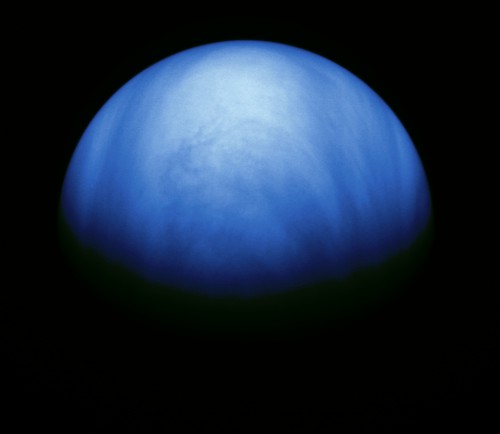 This colorized image of Venus was recorded by the Jupiter-bound Galileo spacecraft shortly after its gravity assist flyby of Venus in February of 1990.