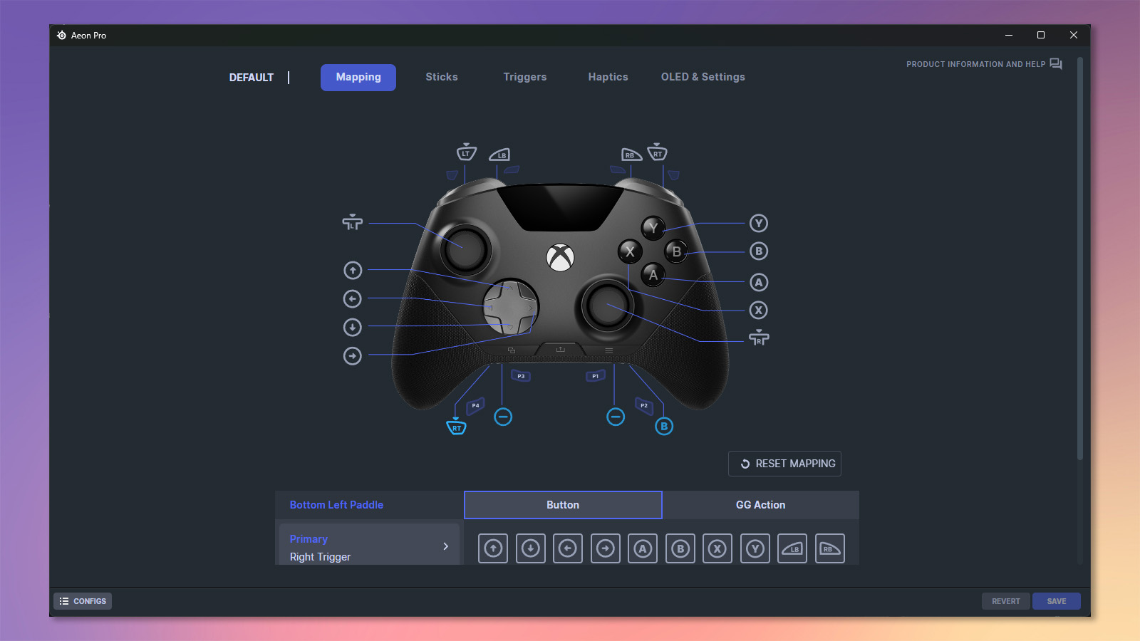 A screenshot of the SteelSeries GG app showing the Aeon Pro being remapped