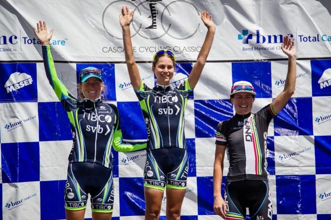 The womens podium for stage 3.