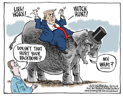 Political Cartoon U.S. Trump Witch Hunt GOP No Backbone
