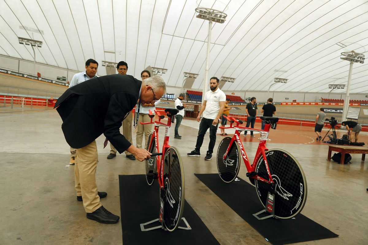 The UCI check over Victor Campenaerts' bikes ahead of his Hour Record attempt