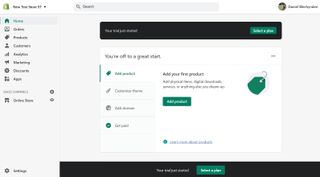 Shopify's user interface showing its onboarding site creation wizard