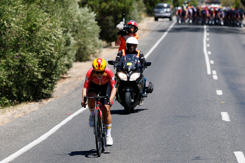 WILLUNGA, AUSTRALIA - JANUARY 17: Alessia Vigilia of Italy and Team Uno-X Mobility attacks during the 10th Santos Women's Tour Down Under 2026, Stage 1 a 137.4km stage from Willunga to Willunga 134m / #UCIWWT / on January 17, 2026 in Willunga, Australia. (Photo by Con Chronis/Getty Images)