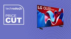 An LG C4 TV on a purple background with Price Cut next to it.