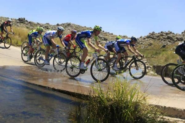Flooded roads but the riders easily make it through