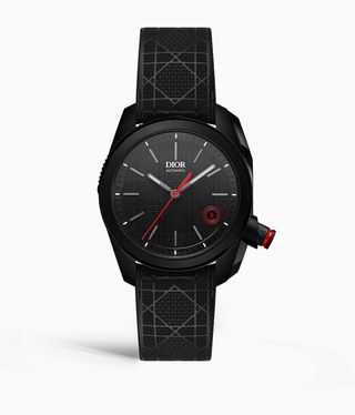 Black Dior Chiffre Rouge watch with red seconds hand and details
