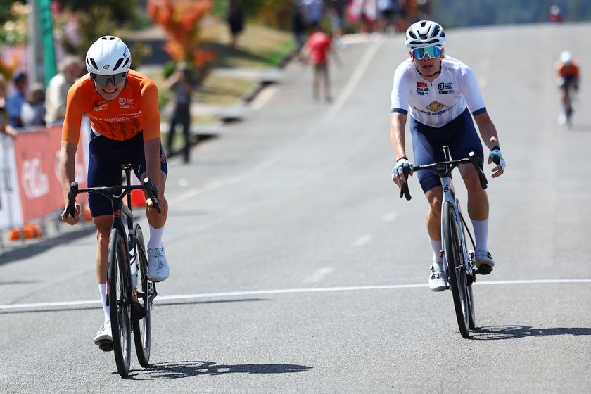 Jack Ward (Team Brennan p/b TP32) and Zac Marriage (Butterfields Ziptrak) on stage 2 of the Tour of Tasmania, the third round of the ProVelo Super League 2025