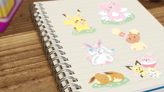 Stickers stuck in a notebook depicting flower crown-wearing pokemon for Pokemon Go Spring into Spring event