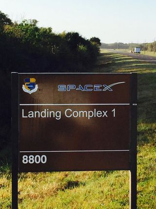 A sign marks SpaceX's Landing Complex 1 at Cape Canaveral in Florida, formerly Launch Complex 13.