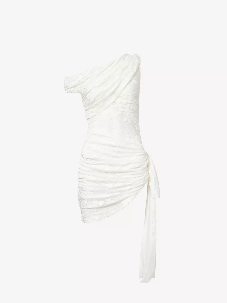 Rhinestone One-Shoulder Stretch-Woven Mini Dress - 4