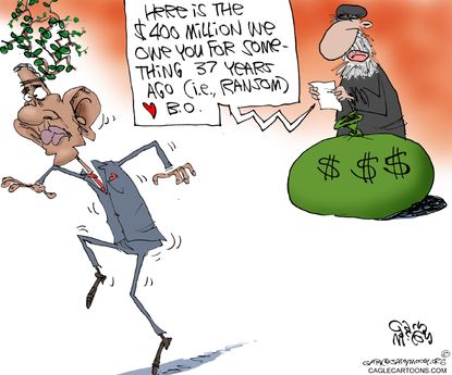Political cartoon U.S. Barack Obama Iran old ransom money