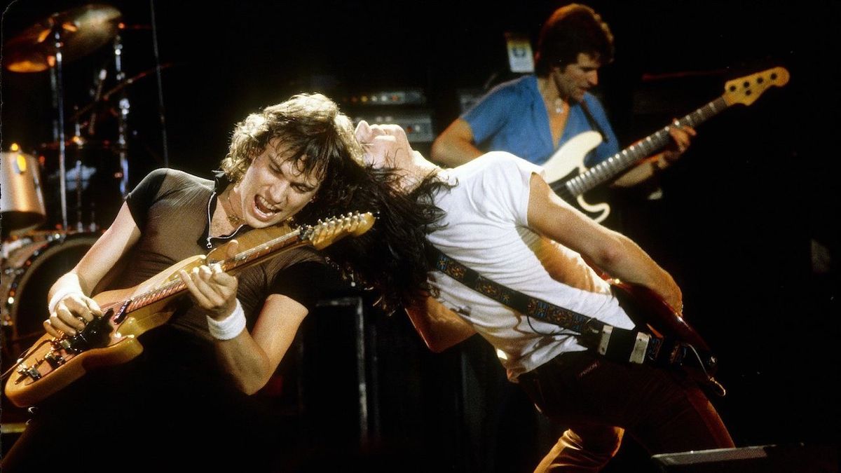 Pat Thrall, Pat Travers and Peter Crowling performing at Travers Band&#039;as the&#039;Pat Oakland Auditorium in Oakland, California on November 28, 1978