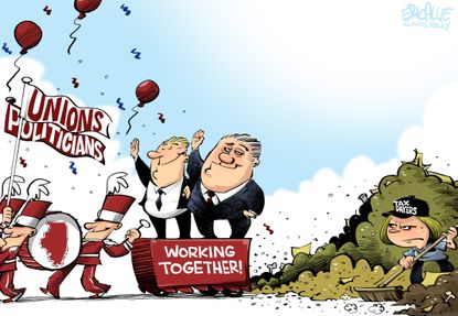 Political cartoon U.S. Unions Taxpayers