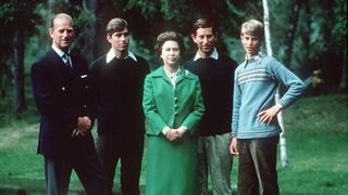 Queen Elizabeth II with her husband Prince Phillip the Duke of Edinburgh, and her three sons, the Prince Andrew the Duke of York, Prince Charles the Prince of Wales and Prince Edward the Earl of Wessex on holiday in Balmoral, Scotland in 1979. (Photo by Anwar Hussein/Getty Images)