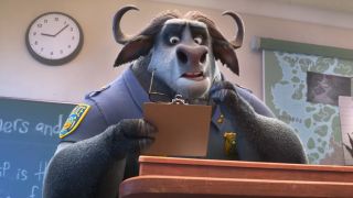 Chief Bogo looking at a clipboard in Zootopia 2