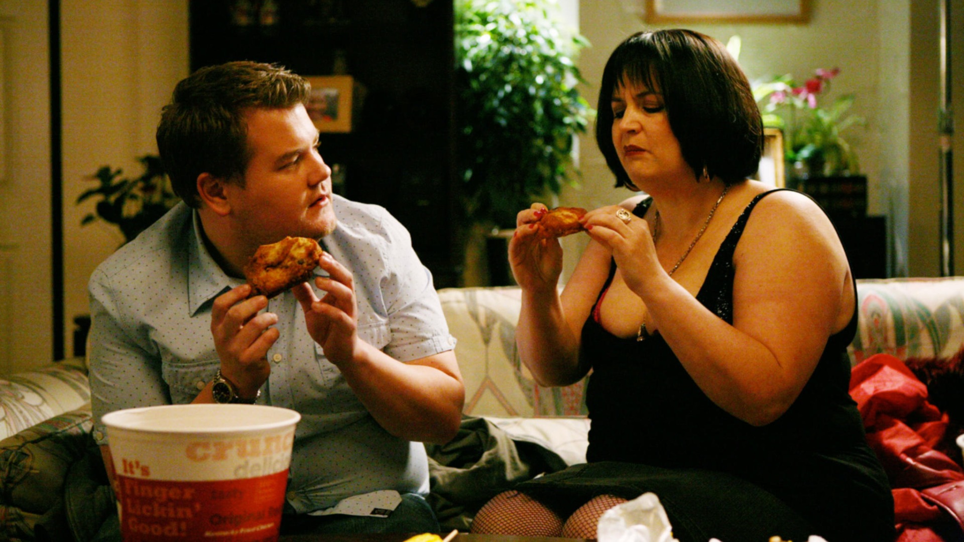 James Corden as Smithy and Ruth Jones as Nessa in Gavin & Stacey