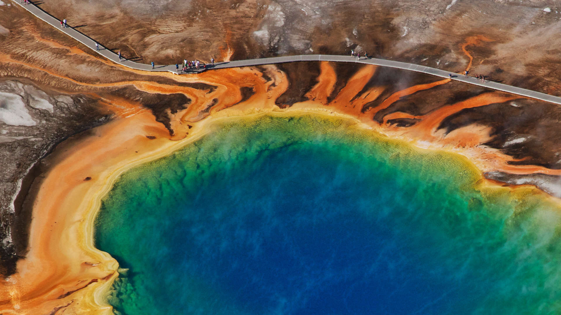 The Grand Prismatic Spring, located in Yellowstone National Park, as seen in the Smithsonian Channel documentary "Aerial America" on Paramount+.