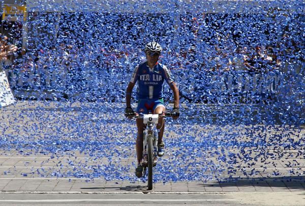 Mirko Celestino (Italy) was welcomed across the finish line.