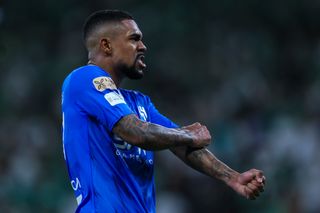 Malcom celebrates a goal for Al-Hilal against Al-Ahli in May 2024.