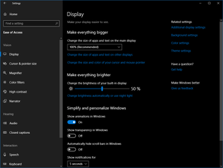 Ease of Access Settings