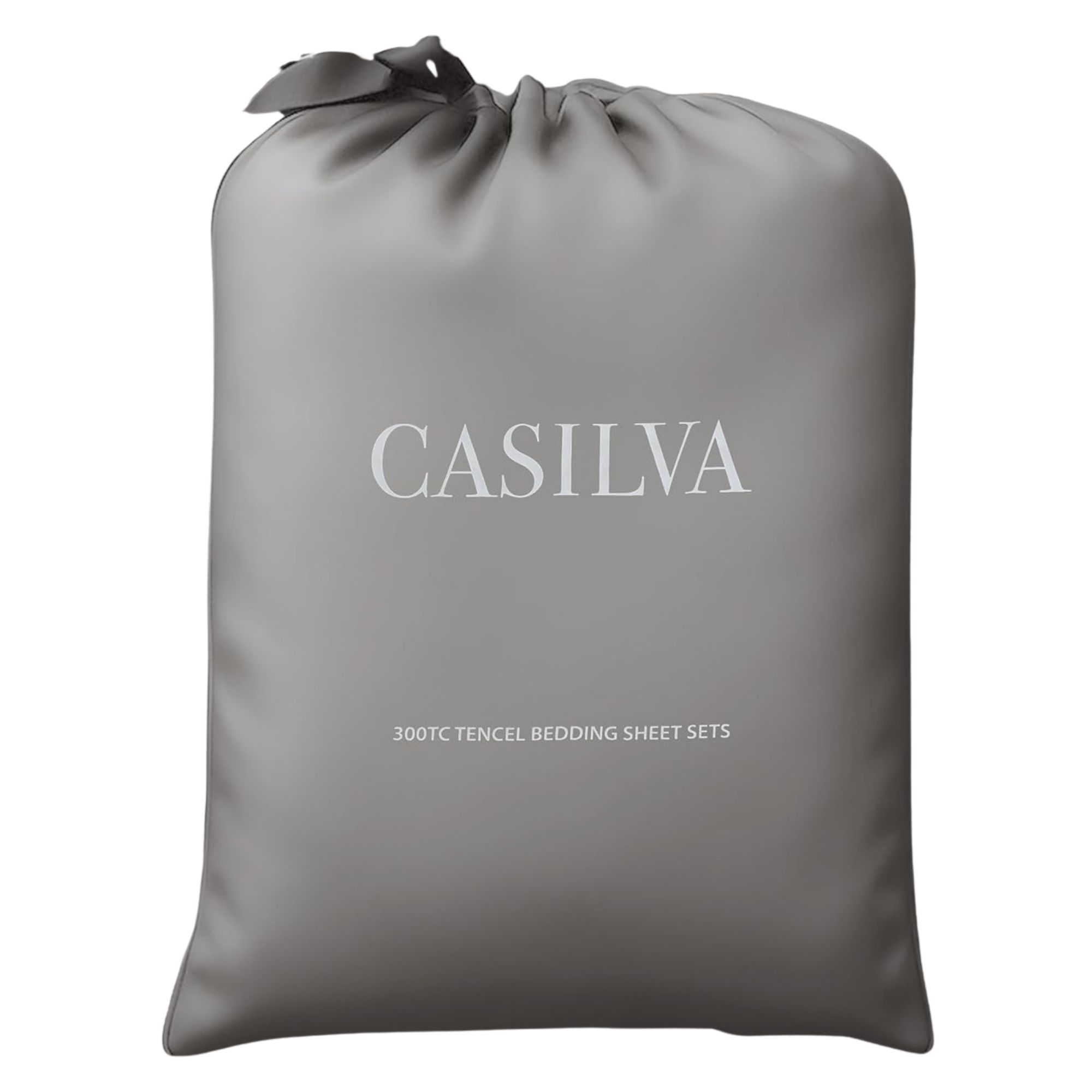 CASILVA Eucalyptus Sheets in a silver drawstring bag