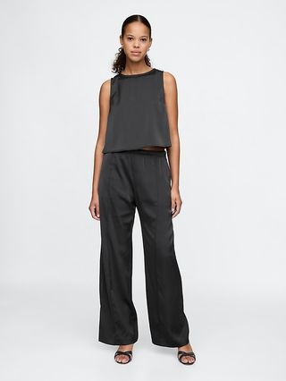 Mid Rise Recycled Satin Seamed Pants