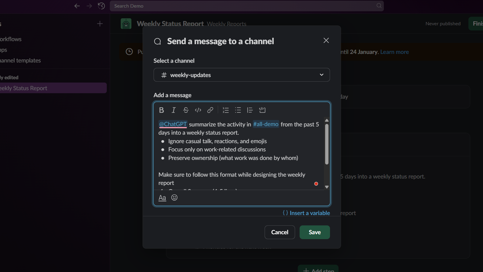 How to use ChatGPT in Slack to turn team chats into weekly status reports