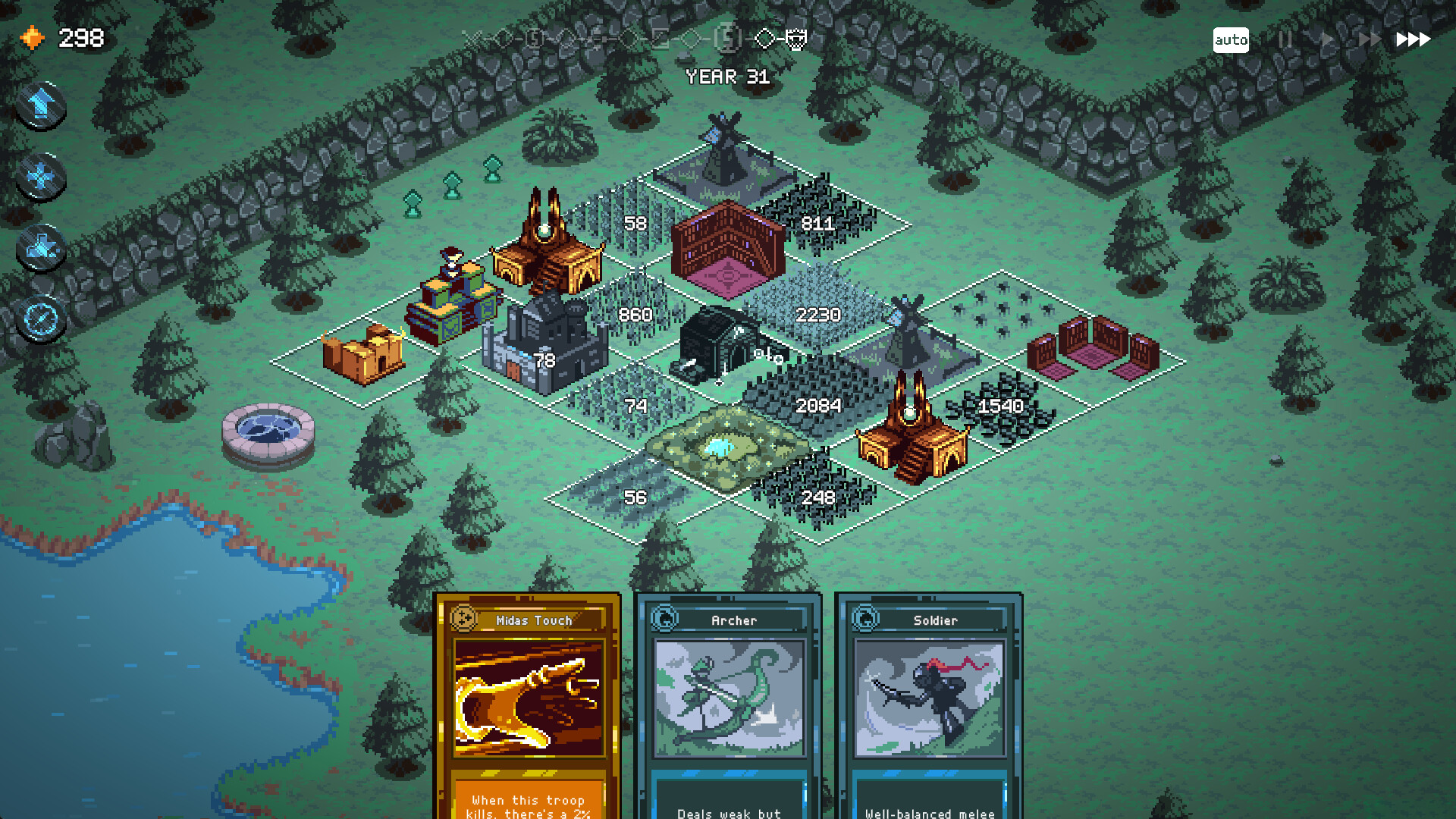 9 Kings screenshot showing a base with various structures, including crop fields