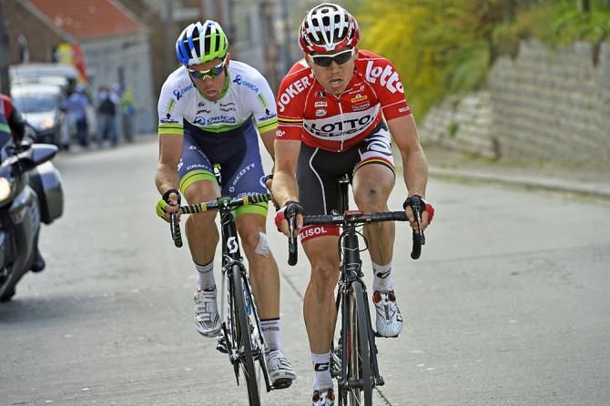 Pim Ligthart (Lotto Belisol) and Mathew Hayman (Orica Greenedge)