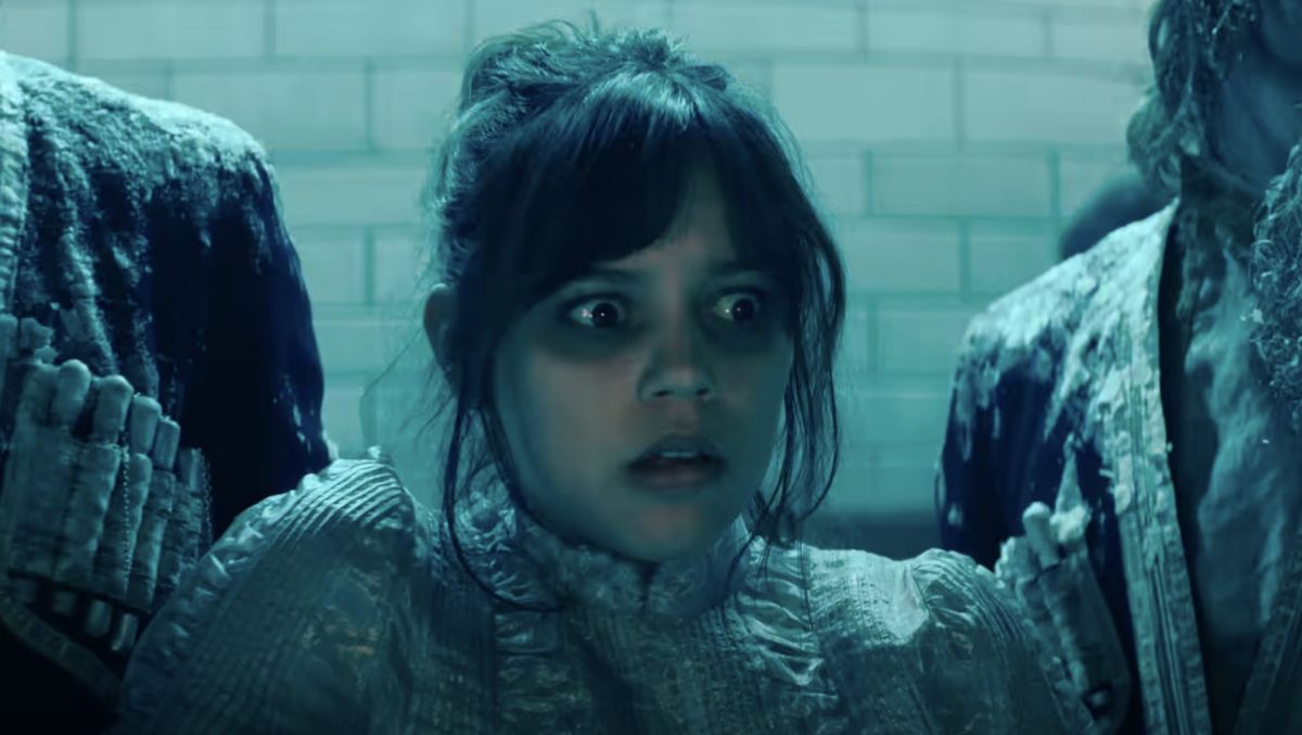 Astrid Deetz (Jenna Ortega) is brought to the afterlife train in Beetlejuice Beetlejuice