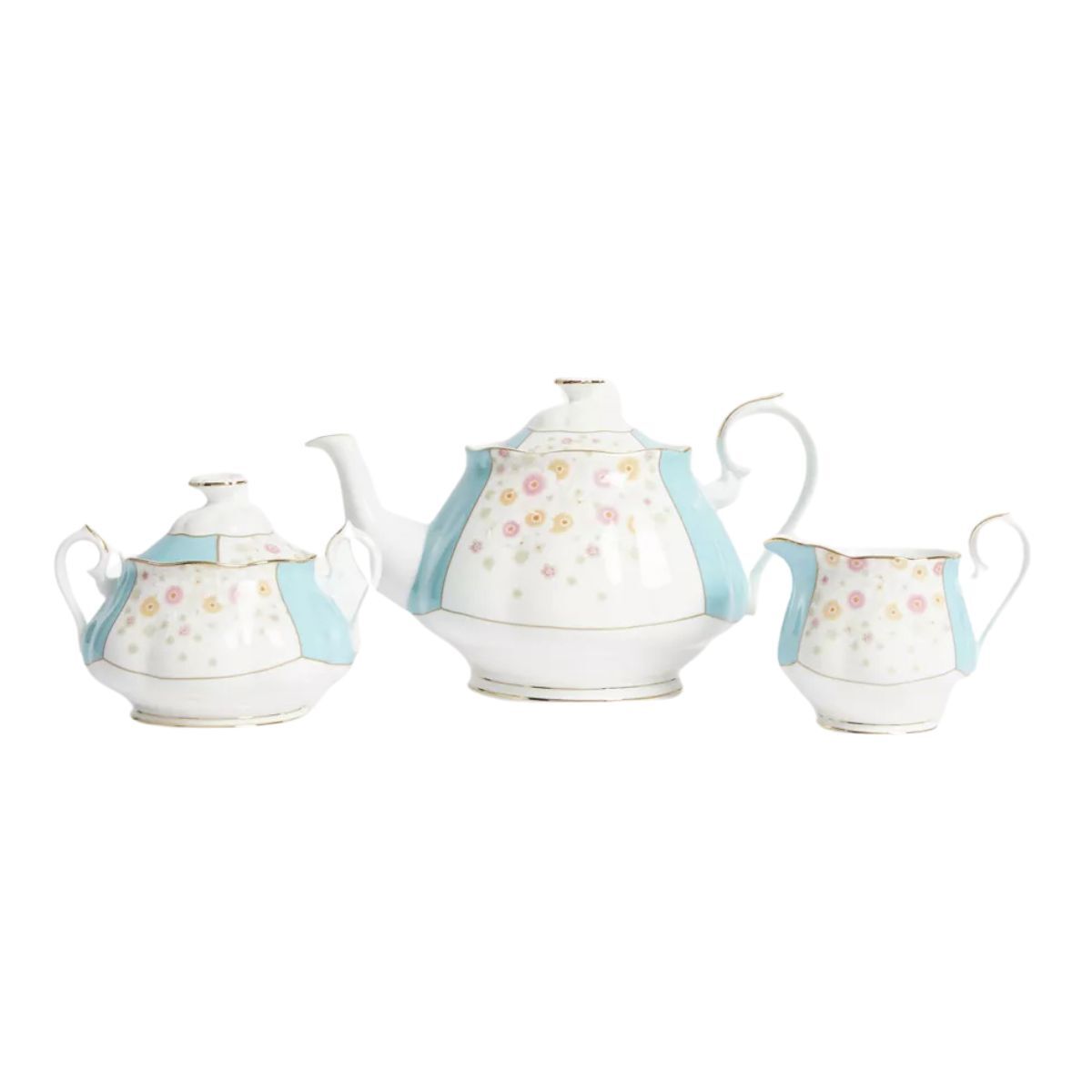 Blue and white floral china teapot set
