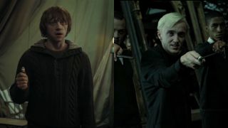 Rupert Grint and Tom Felton pictured side by side in Harry Potter and the Deathly Hallows.