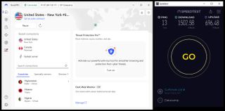 Screenshots of Winsdcribe Free and NordVPN speed tests taken on October 20, 2025