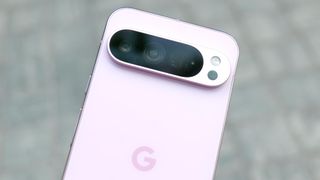 Closeup of Google Pixel 9 Pro XL cameras.