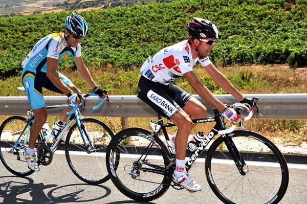 Carlos Sastre (CSC-Saxo Bank) and Alberto Contador (Astana)