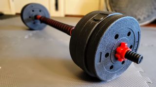 Tespon Adjustable Dumbbells and Barbell in a home gym