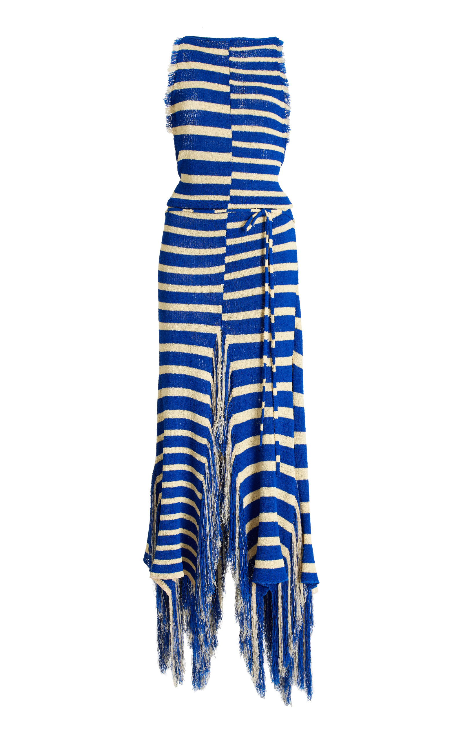 Yves Striped Fringed Cotton Knit Maxi Dress