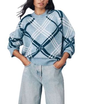 Image of blue checked jumper