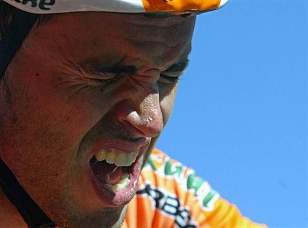 Spain's Samuel Sanchez (Euskaltel) is exhausted at the end of the 10th stage