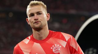 Manchester United target Matthijs de Ligt of FC Bayern Muenchen walks to the bench during the UEFA Champions League Group A match between FC Bayern München and Manchester United at Allianz Arena on September 20, 2023 in Munich, Germany.